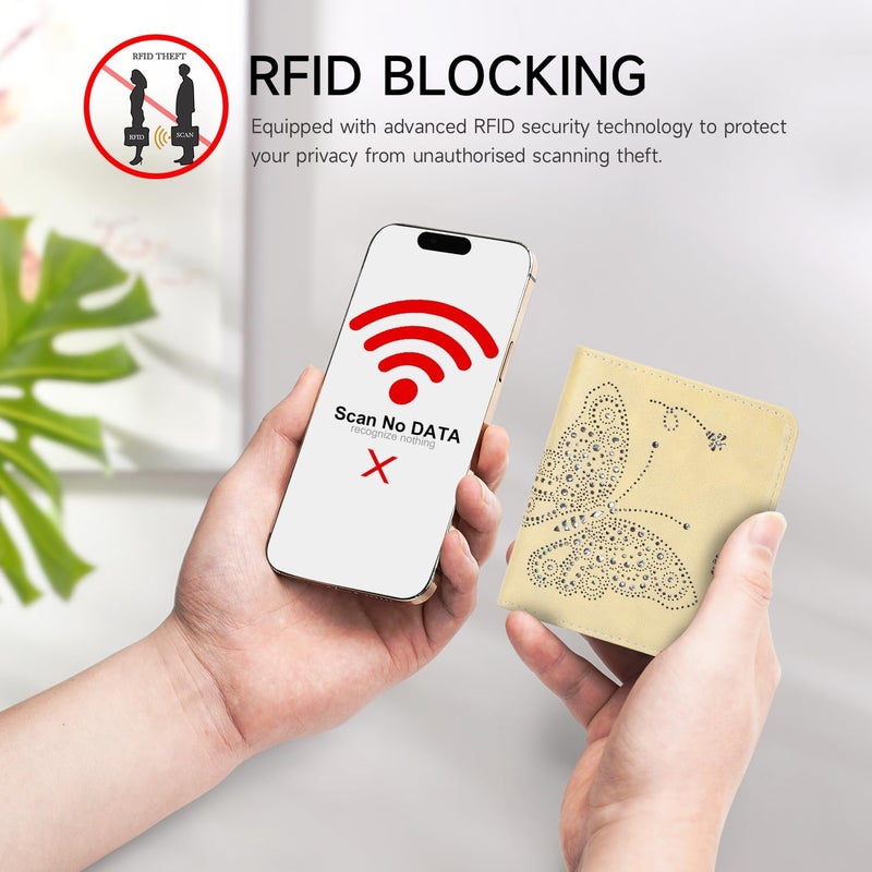 KITEVIUN Small RFID Wallet Women Ultra Thin Slim Womens Wallet Mini Compact Bifold Pocket Ladies Wallets for Women LIGHT YELLOW - Image 5